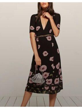 Reformation Midi Alina Dress, Black, Size 4